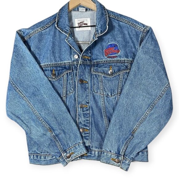 Vintage 90s Planet Hollywood Jacket Mens M Blue Denim Las Vegas Embroidered - Picture 2 of 10